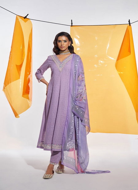 TEW Lavender Colour Cotton Digital Print With Embroidery And Khatli Work Kurti With Bottom Dupatta Wholesale Market In Surat